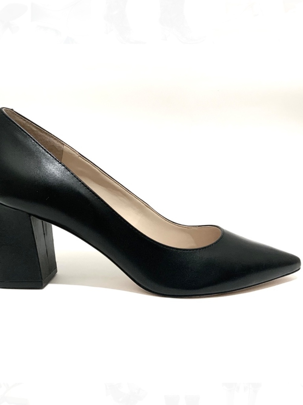 MARC FISHER Zala Black Leather Classic Pointed Toe Medium Block Heel Pumps 7 - Picture 12 of 15